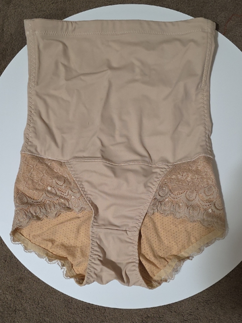 High-Waist Lace Shaping Briefs - Nude